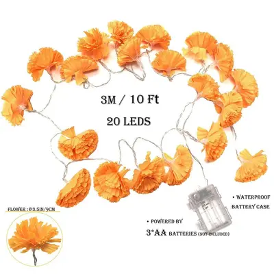 Artificial LED Marigold Flower Garland Light String for Party Decor - 7