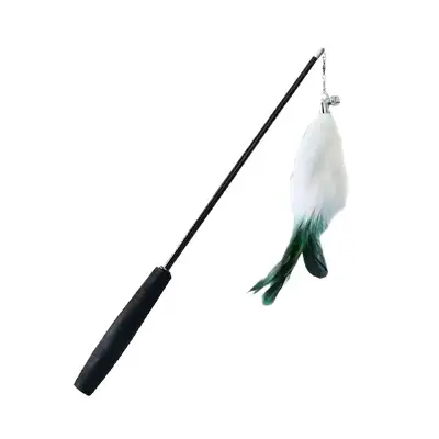 Retractable Cat Teaser Wand, Fox Fur Feather Replacement Head with Bell - 6
