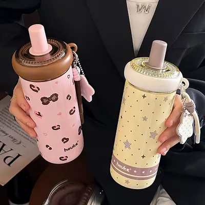 高颜值316保温杯轻奢高级感小众杯子大容量水杯吸管杯女咖啡杯 - 5
