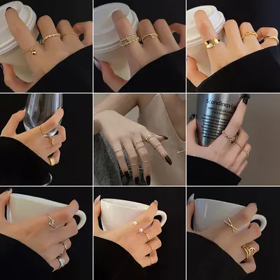 Vintage pearl ring set for women, minimalist style