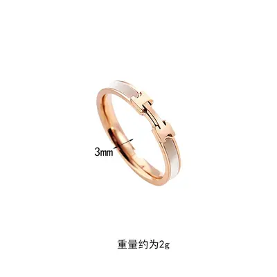 H şeklinde titanyum çelik yüzük kadınlar için, rose gold - 4