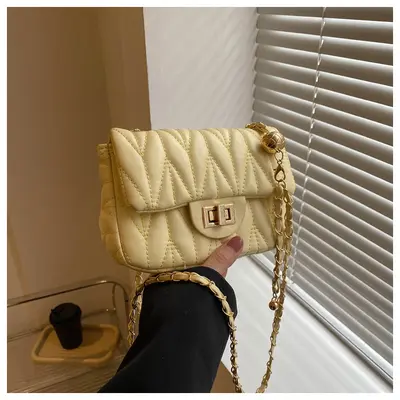 Women's Small Square Bag with Chain Clasp, Diamond-Quilted Stitching - 10