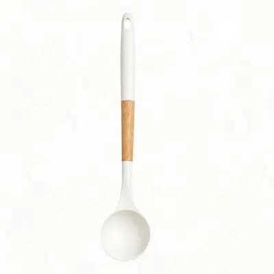 Kaymaz Uçlu Ahşap Saplı Silikon Mutfak Eşyası Tencere Kepçesi Seti Mutfak Aletleri Pişirme Wok Spatulası Çorba Kaşığı Kepçe Seti - 8