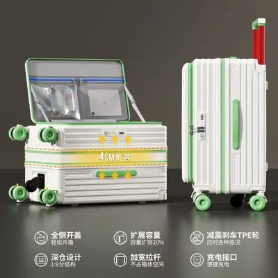 Große Kapazität Hartschalen-Trolley mit Seitenklappendeckel und breitem Griff aus PC-Material mit USB-Ladefunktion, kontrastfarbigem Design, leisen 360°-Rollen für Reisen