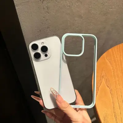 iPhone 16 Pro Max şeffaf akrilik dopamin kontrast renkli kenarlıklı Apple 15 koruyucu kılıf - 7