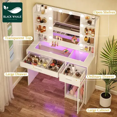 Modern Bedroom Makeup Vanity Table with Light Panel Multifunctional