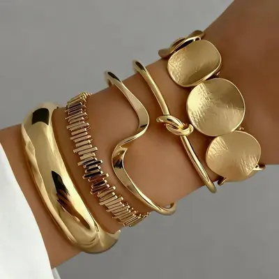 Hammerschlag-Armband-Set mit Herz-Design, offene Manschette - 7