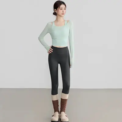 Women's yoga suit autumn slim fit long sleeve chest pad fitness - 12