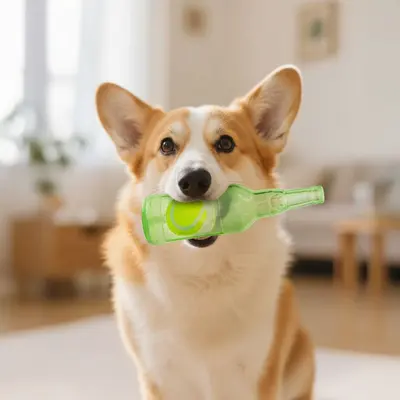 Cross-border Hot-Selling Pet Squeaky Chew-Resistant Molar Floating TPR Rubber Tennis Ball Bottle Toy for Large and Small Dogs, Wholesale