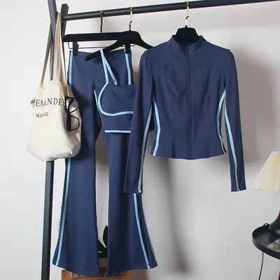 Yoga-Sportset für Damen, Schlaghose mit hohem Bund, Dreiteiler