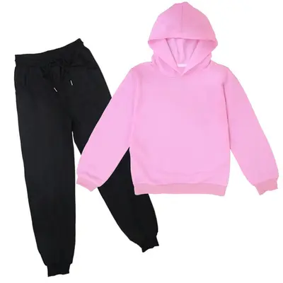 Children's Hooded Thin Sweatshirt and Long Pants Daily Set, Plain Colour