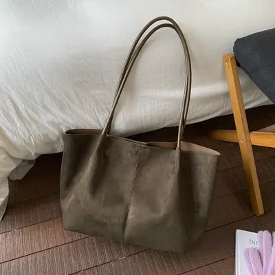 Women's Soft Leather Tote Bag, Large Capacity, Minimalist Retro Design - 9