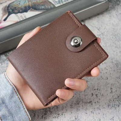 Men's Short Button Wallet with Multiple Card Slots, Horizontal - 9