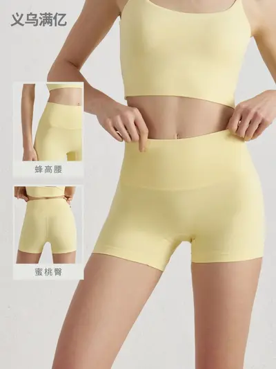 Kadınlar için yeni stil çift taraflı yoga şortu, yüksek belli, şeftali kaldırma, fitness şortu.