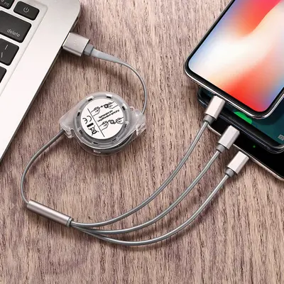 Stokta bir-üç kristal geri çekilebilir veri kablosu üçü bir arada şarj kablosu hızlı şarj USB özel logo hediye - 9