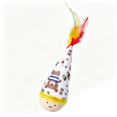 Weeble Cat Toy, Scratch-Resistant Feather Cat Teaser Wand and Plush Toy - 6