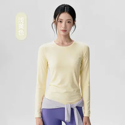 Merino-Wolle Langarm-Damen-Yogashirt, Rundhalsausschnitt - 7