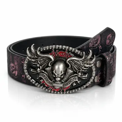 Vintage Skull Belt erkek retro kafatası bel kemeri punk motosiklet tarzı metal tokali trendyçi deri kemer - 8
