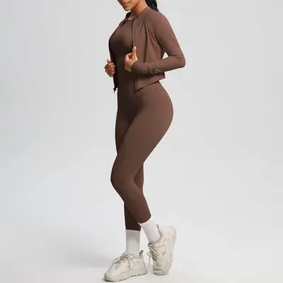 Brushed Women's Three-Piece Short-Sleeve Yoga Set, Breathable - 5