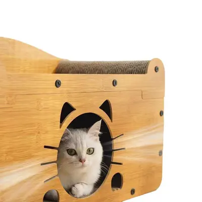 Winter Enclosed Cat Bed with Scratching Board, Multi-Cat House - 6