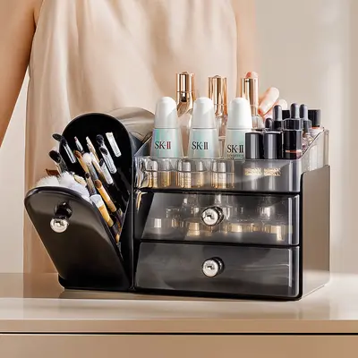 Cosmetics storage box, desktop, drawer-type, dust-proof