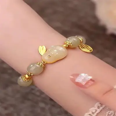Kadınlar için yeni Çin tarzı yeşim tavşan bilekliği, niş tasarımlı, yüksek değerli öğrenci bilekliği, en iyi arkadaş, antik tarz doğum günü hediyesi