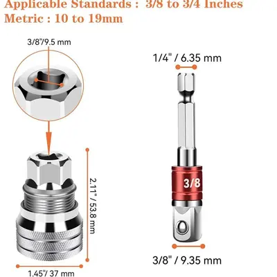 Electric Wrench Socket Adapter for 3/8-3/4" Drive, 10-19 mm