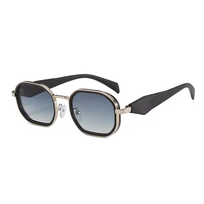Schlichte schwarze Sonnenbrille, Metalloptik, UV-Schutz - 4