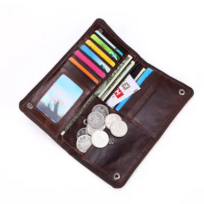 Genuine Leather Men's Long Wallet Clutch with Multiple Card Slots, Cowhide - 6