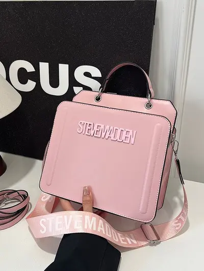 Small Square Handbag with Letter Print and Shoulder Strap