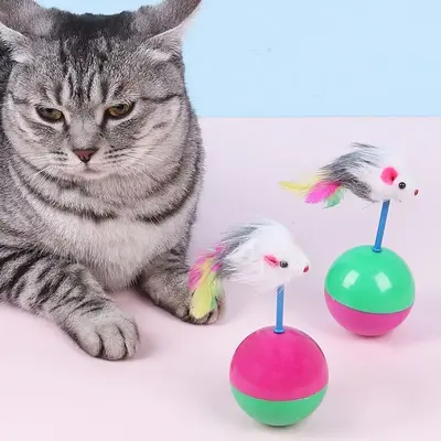 Cat toy feather mouse teaser wand with small ball