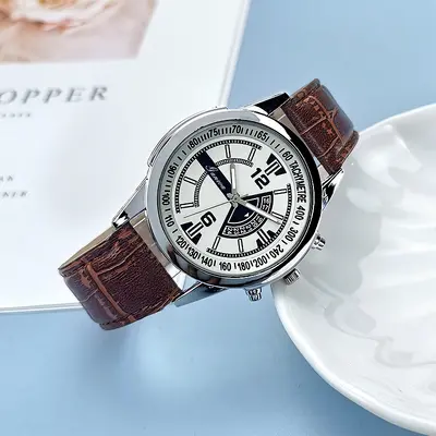 Erkekler için niş moda saatler toptan dış ticaret erkek saatleri kuvars saatler dekoratif moda mavi ışık camı deri kayışlı erkek saatleri - 11
