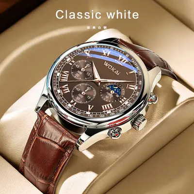 Wokai WK Herrenarmbanduhr Quarz Sportarmbanduhr Freizeit Lederarmband Herrenuhr