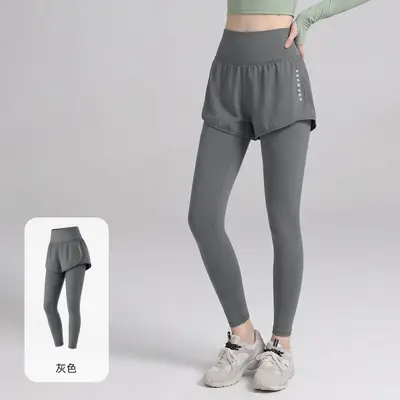 Yoga pantolonu sahte iki parçalı, yan cep, yüksek bel - 8