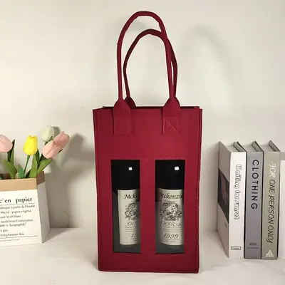Filz Weintasche aus Filz mit Griff, Rotweingift-Box, Flaschenweintasche zum Tragen, faltbar, tragbar, Geschenktasche zur Aufbewahrung - 8