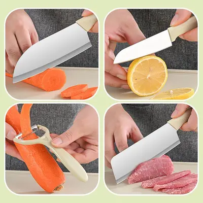 Stainless steel kitchen knife set, lightweight portable with cutting board - 3
