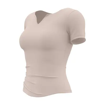 New V-neck ribbed slim-fit yoga garment short sleeve sweat-wicking built-in chest pad fixed fake two-piece women's sports top