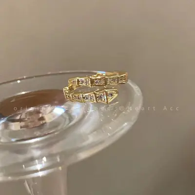 Full diamond snake-shaped open ring for women, fashionable and unique, niche high-end design, light luxury minimalist style jewelry. - 8