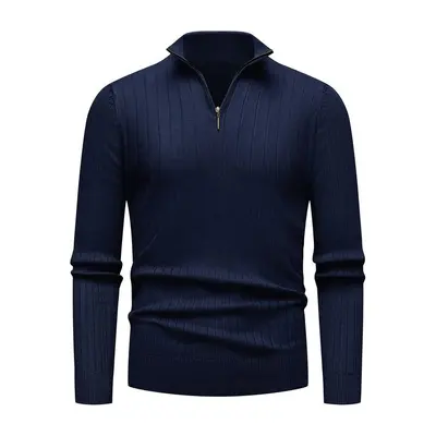 Herren-Strickpullover, Langarm, halbhoher Stehkragen, Reißverschluss, vertikale Streifen - 10
