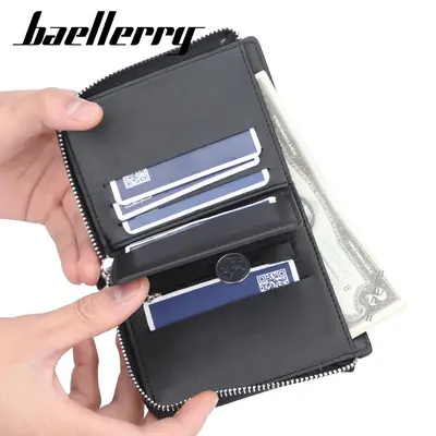 Baellerry Men's Short Wallet, Zipper, Multi-Card Slots, Business Style - 4