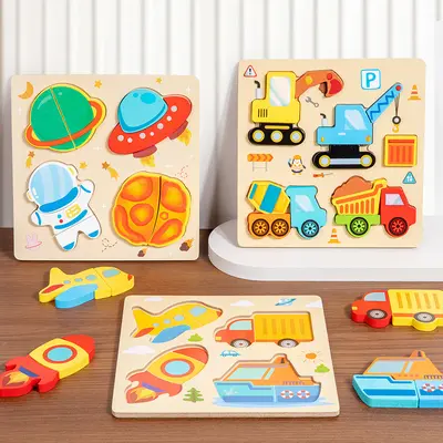 Çocuk Eğitici Oyuncağı Ahşap Yapboz 3D El Tutacaklı Tahta 3 Yaş Montessori Öğretim Aracı Anaokulu Hediyesi Erken Eğitim Çapraz Sınır