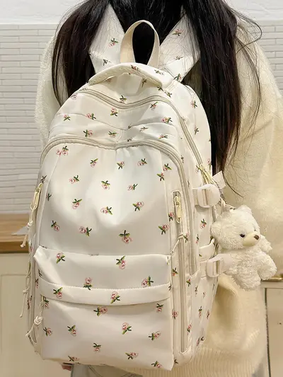 Cross-border In-Stock Women's Backpack Large Capacity Junior High Student Schoolbag Floral Sweet Schoolbag Primary School Student New Style