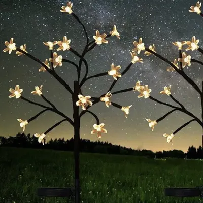 Solar Outdoor Garden Lamp with Cherry Blossom Design, Ground Spike