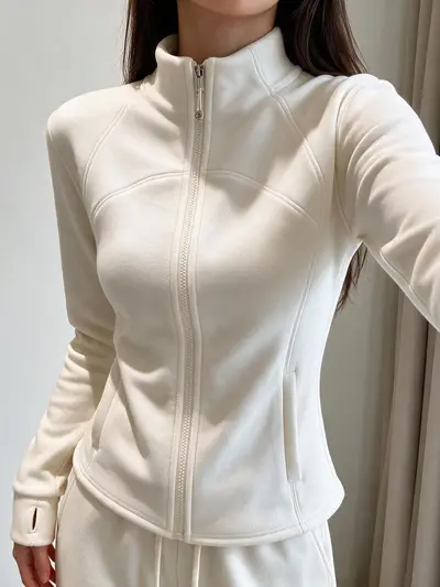 Kadın Slim Fit Polar Fleece Fermuarlı Ceket, Kalın, Dik Yaka, 2026 Sezon