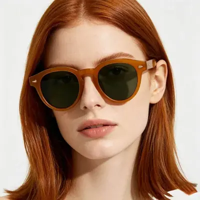 Round Frame Sunglasses with Metal Rivets, Light Luxury, Unisex Sun Protection - 2