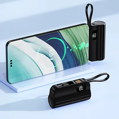 Mini-Kapsel-Powerbank 5000 mAh mit integriertem Kabel - 7