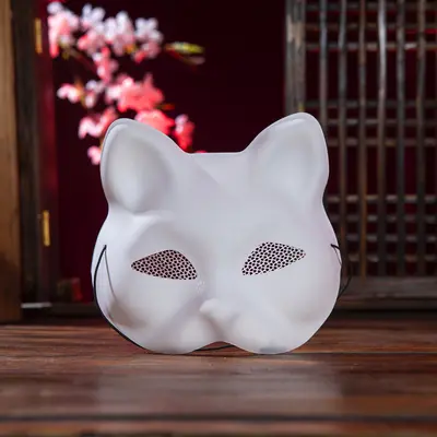 Knitted Gauze Matte White Cat Face Mask, Hand-Painted Cosplay Mask