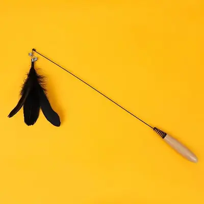 Cat teaser wand with wooden handle, replacement feather head, steel wire - 11