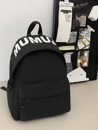 Japanese-Style Letter Print Couple Backpack, Lightweight Student Schoolbag