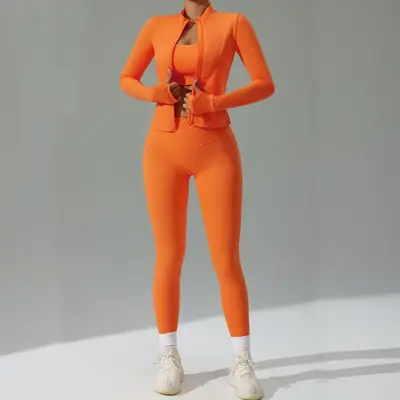 Women's Three-Piece Yoga Set with Cardigan, Quick-Dry - 9